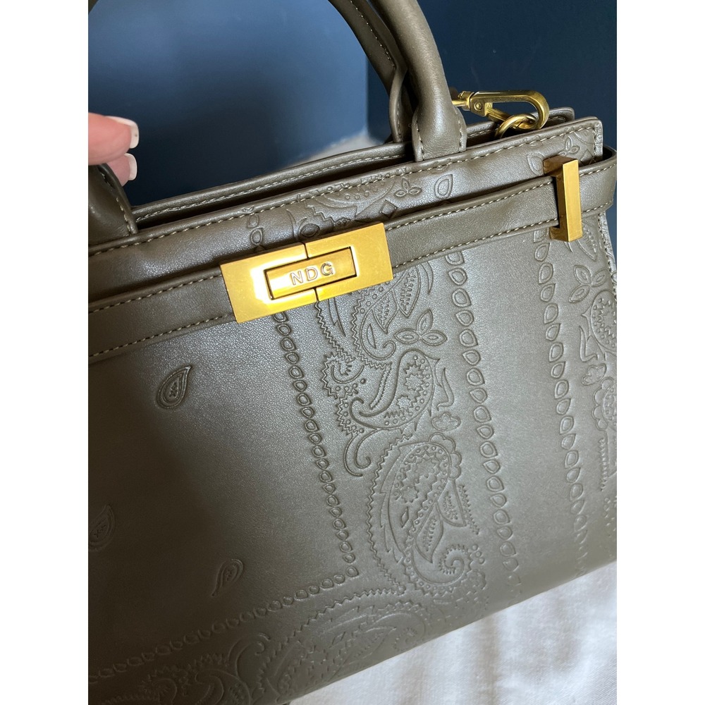 Western Paisley Embossed Satchel Bag Olive Green Gold Hardware Crossbody Boho - Picture 12 of 16